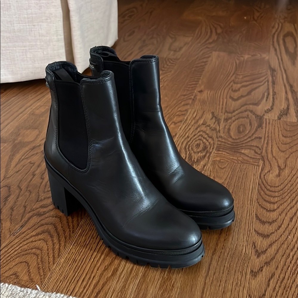 Prada Chelsea Black Ankle Boots with Chunky Heel